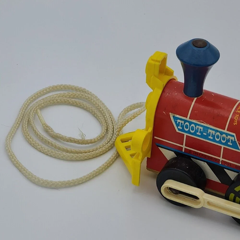 Vintage 1964 Fisher Price 643 Toot-Toot Train Engine Wooden Pull Toy